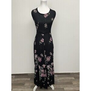 Nostalgia Women’s flowy Long A Line Dress Sleeveless Small Sheer Floral Rayon
